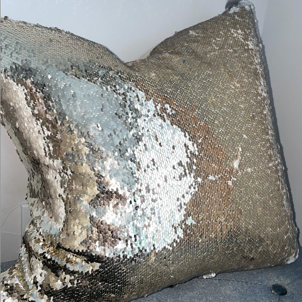 Aviva Stanoff Original Viral Champagne Sequin Mermaid Pillow, 20" x 20"